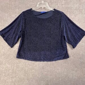 Apt. 9 Women's Medium Blue Velvet Burnout Polka Dot Crop Blouse